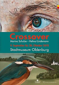Ausstellungsplakat: Crossover. Bilder: Helmut Lindemann und Marina Schulze