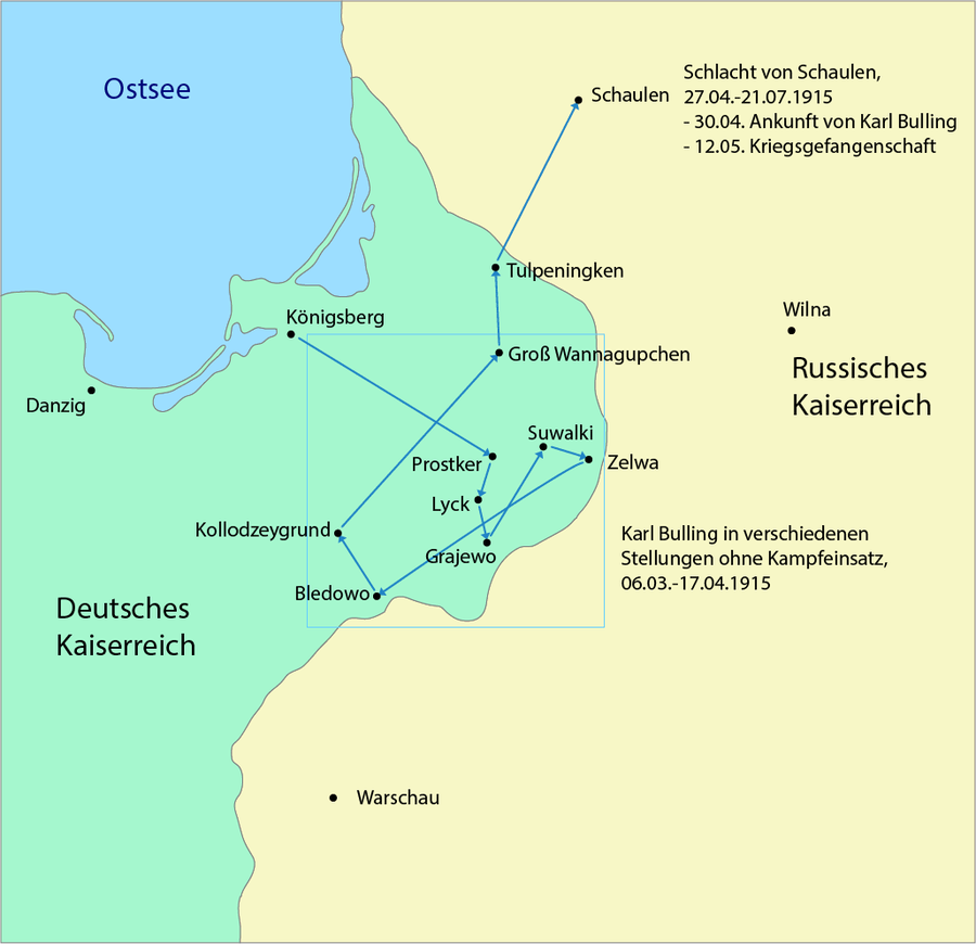 Karl Bullings Stellung und Marschwege an der Ostfront. © Stadtmuseum