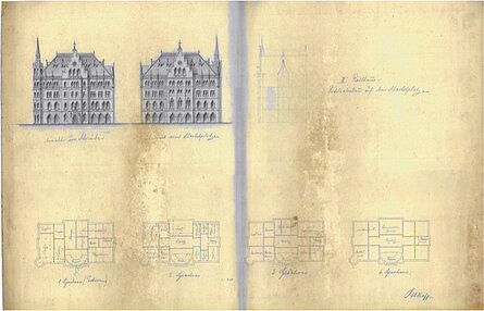 Georg Osthoff: "Rathaus Rechtecksbau auf dem Marktplatze.", um 1883 © Stadtmuseum