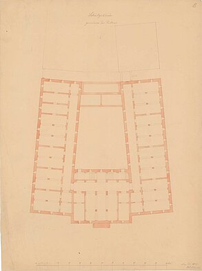 Hero Diedrich Hillerns: Grundriss des Kellers einer nicht ausgeführten "Höheren Bürgerschule" am Waffenplatz, 1850 © Stadtmuseum