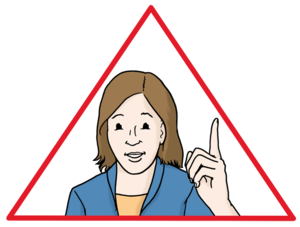 Frau mit erhobenem Zeigefinger in rotem Dreieck © Lebenshilfe für Menschen mit geistiger Behinderung Bremen e.V. / Stefan Albers