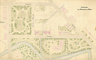 Lageplan der Dobben zwischen Herbartstr., Roonstr., und Stadtgraben mit Bebauung und Anliegerangaben, um 1881 © Stadtmuseum