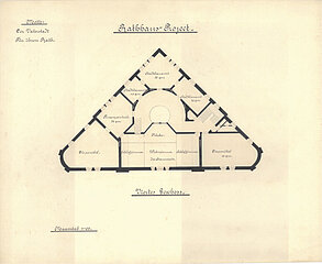 Adolf Meyer: Dreieckiger Grundriss des vierten Geschosses, um 1885 © Stadtmuseum