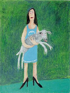 Natascha Kaßner, Das kranke Schaf nachhause tragen, Ölpastell auf Papier, 2017