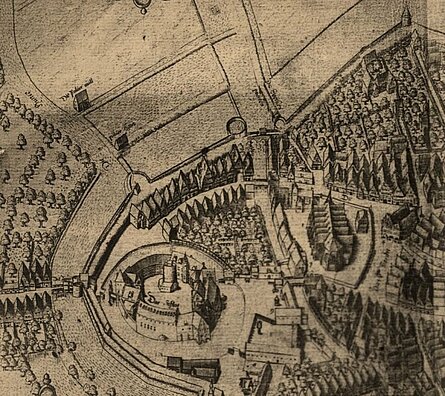 Pulverturmrondell, Stadtplan von Hamelmann, 1599