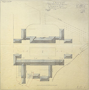 Lageplan eines Projekts zur Errichtung eines neuen Gebäudekomplexes am Schlossplatz inklusive Schloss, Stallungen, Manege und Museum, um 1829. Verfasser unbekannt © Stadtmuseum