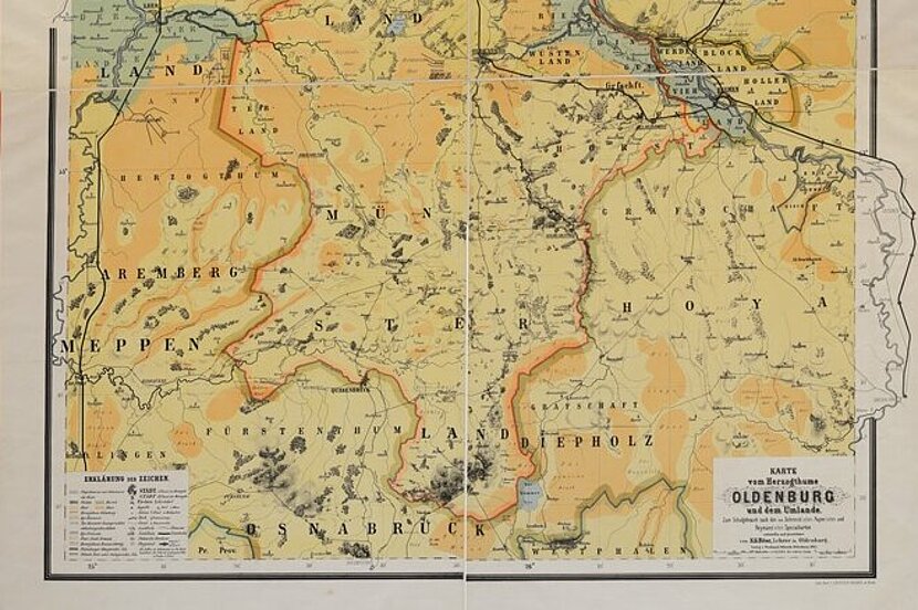 Karte aus dem Jahr 1865 vom Herzogthume Oldenburg. Bild: K. G. Bose