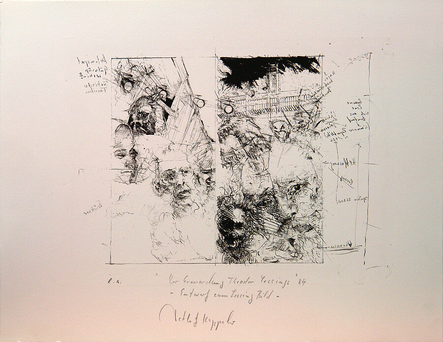 Zur Ermordung Theodor Lessings Entwurf zum Lessings Bild, Lithographie, 1984. © Stadtmuseum Oldenburg 
