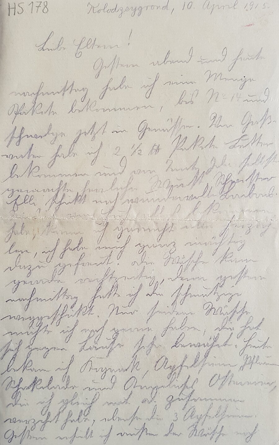 Brief von Karl Bulling vom 10.04.1915. © Stadtmuseum