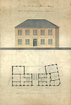 Hero Diedrich Hillerns: Nicht ausgeführter Entwurf zweier Schulgebäude auf dem Waffenplatz, um 1850 © Stadtmuseum