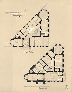 Grundrisszeichnungen vom Keller und ersten Geschoss, 1885, Verfasser unbekannt © Stadtmuseum