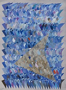 Heinz Liers, o.T. (Graues Dreieck über blauen Reihen), 1962, Deckfarbe und Aquarell, Foto: Andrey Gradetchliev