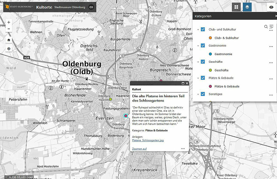 Kartenausschnitt zu den Oldenburger Kultorten. Foto: GIS