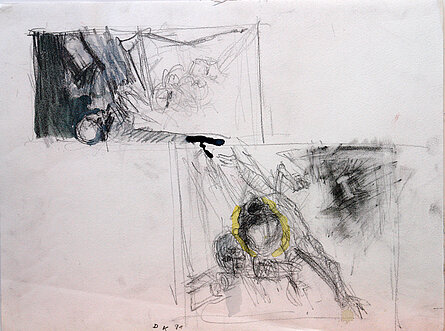 Entwurf für Raum zu Carl von Ossietzky, zum Raum- Bild- Ensemble, Grafit und Tusche, 1990. © Stadtmuseum Oldenburg