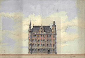 Georg Osthoff: Aquarellierte Ansicht vom Rathaus, 1883 © Stadtmuseum