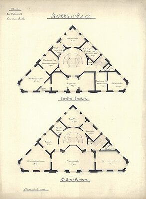 Adolf Meyer: Dreieckige Grundrisse vom zweiten und dritten Geschoss, um 1885 © Stadtmuseum