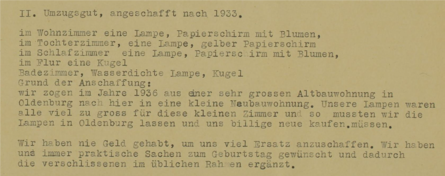 Ausschnitt aus der Umzugsliste von Henny und Siegfried Insel für die Devisenstelle Hannover, 14. Februar 1939. © Niedersächsisches Landesarchiv, Standort Hannover