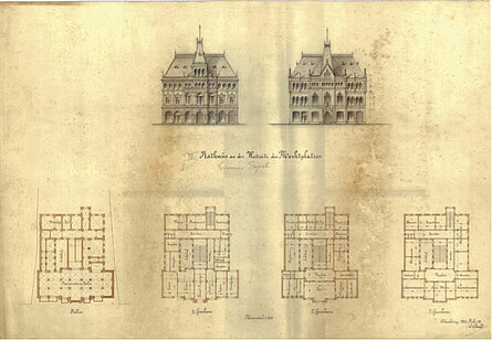 Georg Osthoff: "Rathaus Rechtecksbau auf dem Marktplatze.", um 1883 © Stadtmuseum