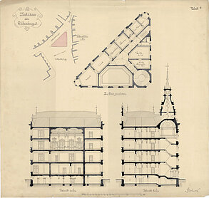 H. Bischofs: Grundrisszeichnungen eines Entwurfs für den Rathausneubau von 1887 © Stadtmuseum