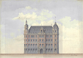 Georg Osthoff: Aquarellierte Ansicht vom Rathaus, 1883 © Stadtmuseum