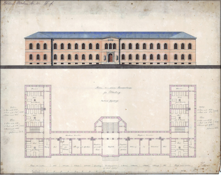 Hero Diedrich Hillerns: "Skizze zu einem Krankenhaus für Oldenburg. Unteres Geschoss", 1838 © Stadtmuseum